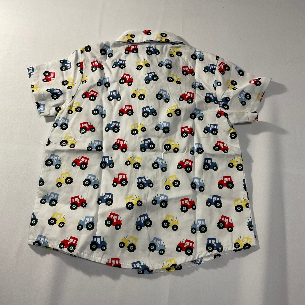 Good Lad Tractor Print Shirt Toddler 3T White NWT Short Sleeve Button Up - Picture 5 of 5